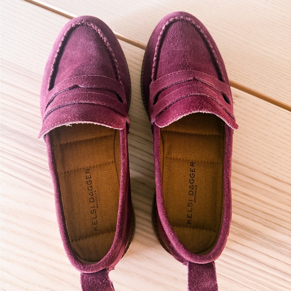 Kelsi Dagger Brooklyn Lens Penny Loafers Garnet Suede Women’s 5.5 Burgundy Wine - Picture 5 of 8